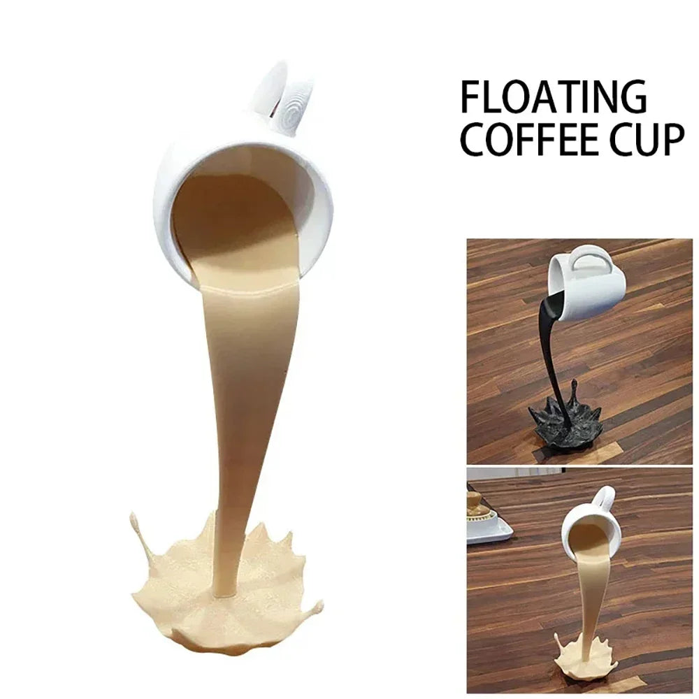 Café suspendu : sculpture artistique en forme de tasse flottante